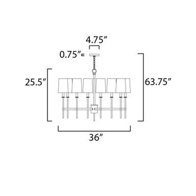 Maxim Lighting 32398OFSBRPN Uptown Chandelier - Line drawing dimensions diagram showing 36 inch width and 63.75 inch total height