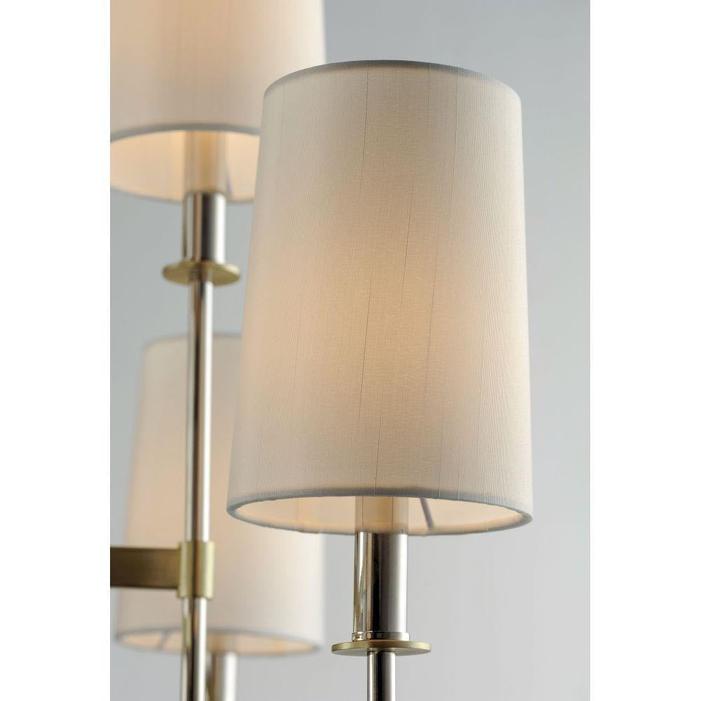 Maxim Lighting 32398OFSBRPN Uptown Chandelier - Close-up of off-white fabric shade and polished nickel candle stick