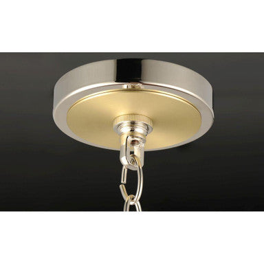 Maxim Lighting 32398OFSBRPN Uptown Chandelier - Close-up of round polished nickel and satin brass canopy with chain
