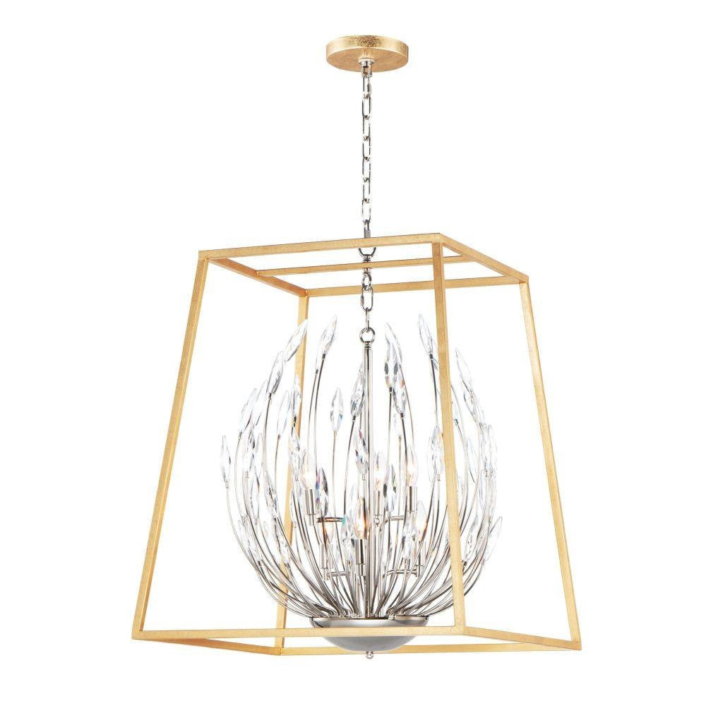 Maxim Lighting 32406BCPNGL Bouquet 6 Light Pendant Full View Polished Nickel Gold Leaf