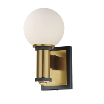 Maxim Lighting 32482SWBKNAB San Simeon 2 Light Wall Sconce in Black and Natural Aged Brass with Satin White Globe Glass Shade