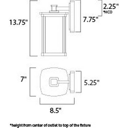 Maxim Lighting 3253FSBZ Terrace Outdoor Wall Lantern Dimensions Diagram
