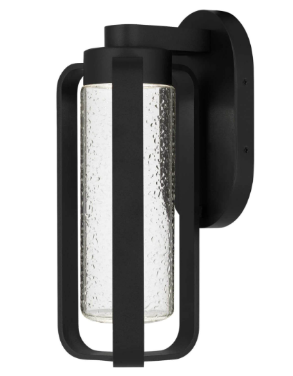 Alteck Lighting AW0047-3CCT-W-BK Clover 12 inch Tall LED Outdoor Wall Sconce with Clear Seedy Glass, Multi-Color Temperature, Sand Black Finish