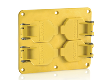 Leviton 3260W-Y 2, Duplex Receptacle Coverplate w/ Weather-resistant Flip Lid, Yellow Finish