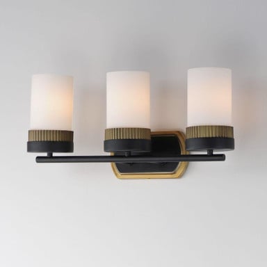 Maxim Lighting 32652SWBKAB Ruffles 3 Light Bath Vanity Wall Light in Black with Antique Brass - side angle view