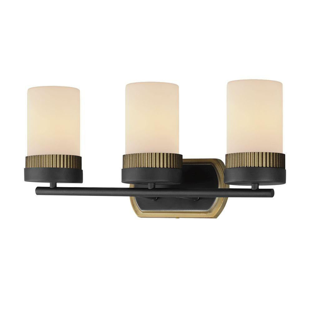 Maxim Lighting 32652SWBKAB Ruffles 3 Light Bath Vanity Wall Light in Black with Antique Brass - front view on white background