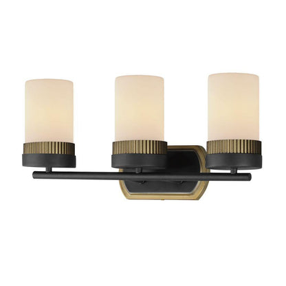 Maxim Lighting 32652SWBKAB Ruffles 3 Light Bath Vanity Wall Light in Black with Antique Brass - front view on white background