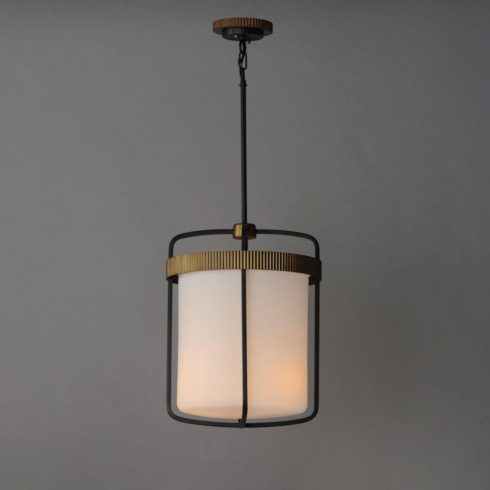 Maxim Lighting 32653SWBKAB Ruffles 3 Light Black/Antique Brass Pendant Full View Grey Background