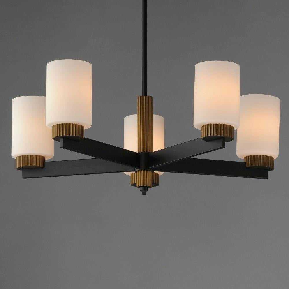 Maxim Lighting 32655SWBKAB Ruffles 5 Light 30 Inch Black and Antique Brass Chandelier Ceiling Light - Lit View