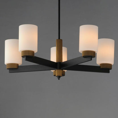 Maxim Lighting 32655SWBKAB Ruffles 5 Light 30 Inch Black and Antique Brass Chandelier Ceiling Light - Lit View