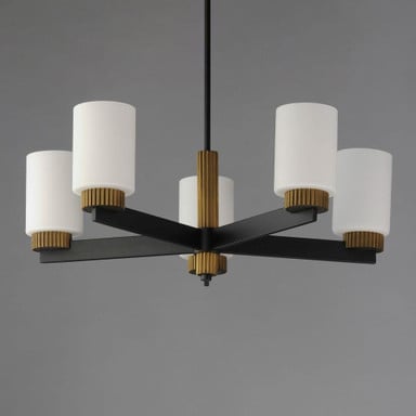 Maxim Lighting 32655SWBKAB Ruffles 5 Light 30 Inch Black and Antique Brass Chandelier Ceiling Light - Side Angle View
