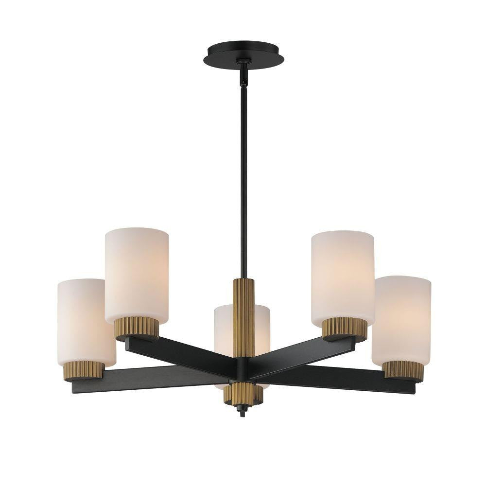 Maxim Lighting 32655SWBKAB Ruffles 5 Light 30 Inch Black and Antique Brass Chandelier Ceiling Light - Full View