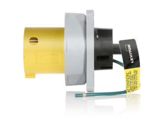 Leviton 360B4WLEV LEV Series Pin & Sleeve Inlet, Watertight, 60A, 125V 2P, 3W, Yellow