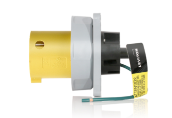Leviton 330B4WLEV Pin & Sleeve Inlet, Watertight, 60A, 125V 2P, 3W, Yellow Finish