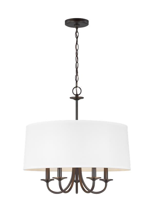 Generation Lighting Seville 5 light bronze chandelier ceiling light with white linen shade