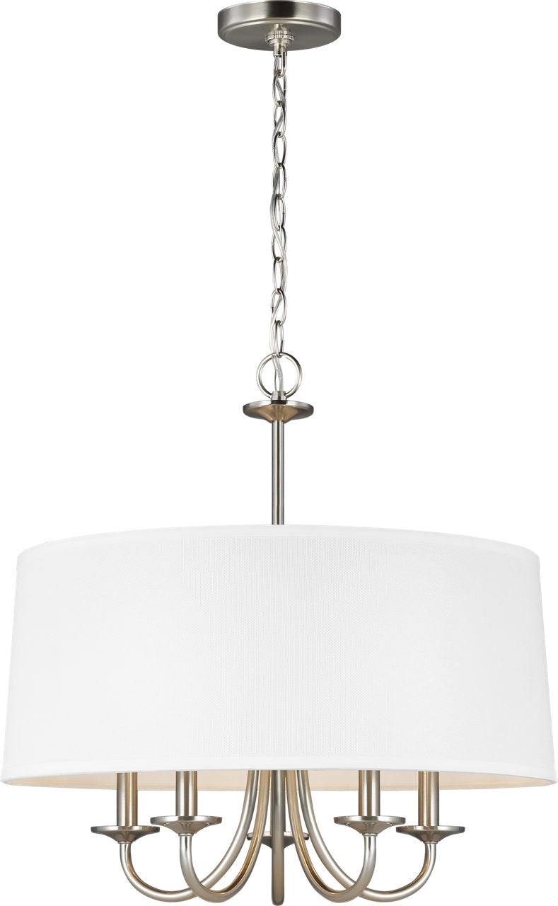 Generation Lighting Seville 5 light brushed nickel chandelier with white linen shade