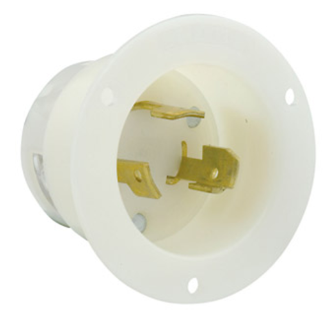 Leviton 3334-C 330A, 125/250V NEMA Non-NEMA, 3P, 3W, Flanged Inlet Locking Receptacle, Non-Grounding, White