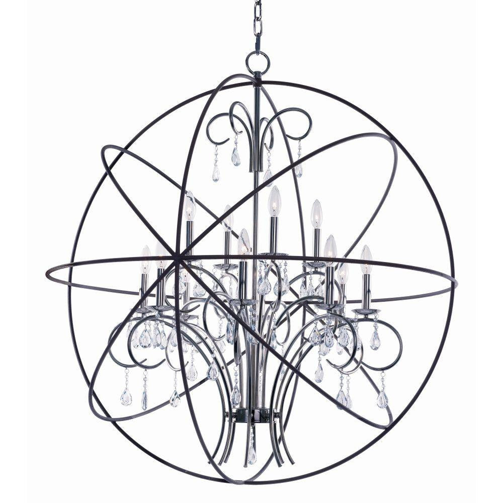Maxim Lighting 25147ARPN Orbit 12 Light Pendant in Anthracite/Polished Nickel with Clear Crystal accents, product shot on white background