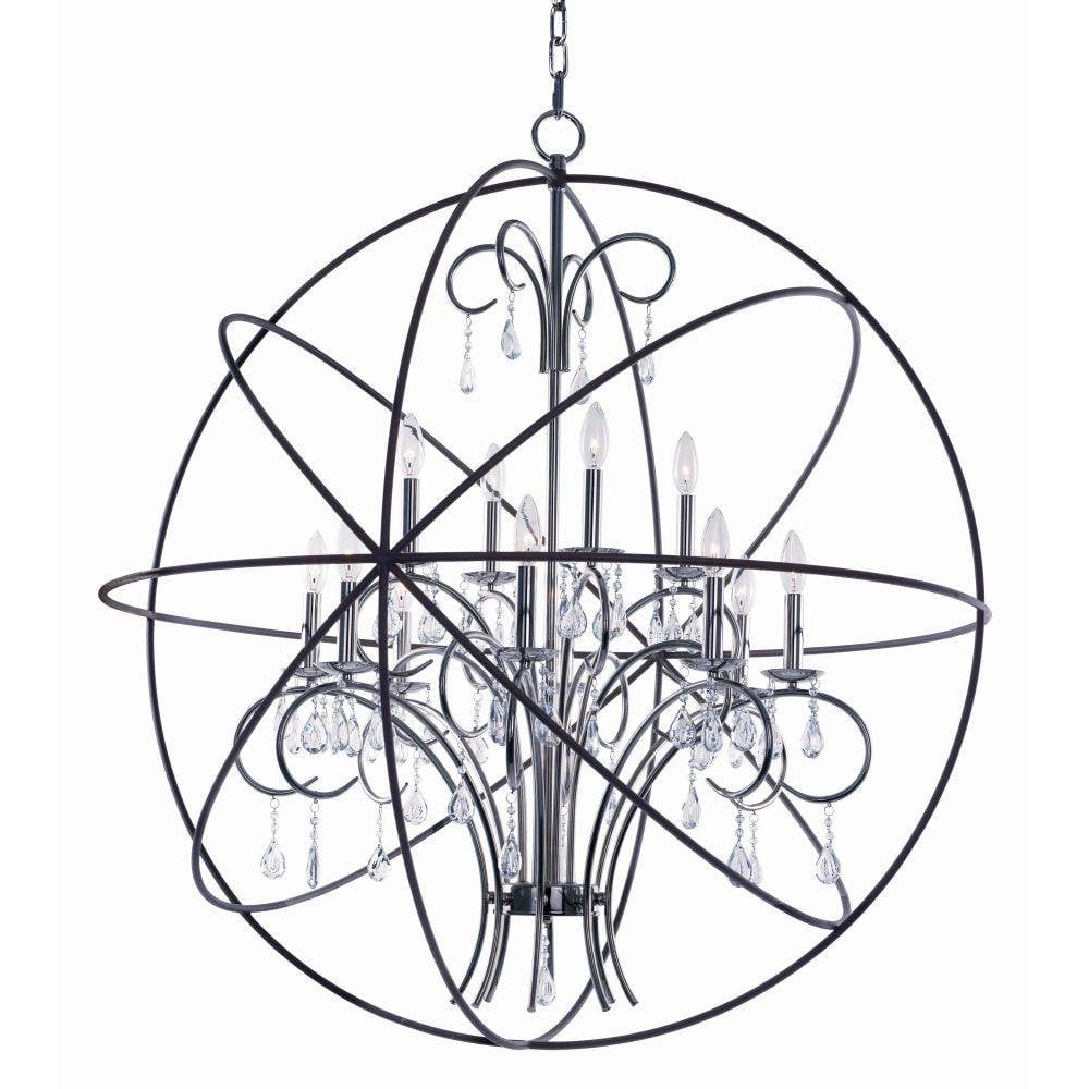 Maxim Lighting 25147OI Orbit 12 Light Oil Rubbed Bronze Globe Pendant with Cognac Crystal accents, product shot on white background