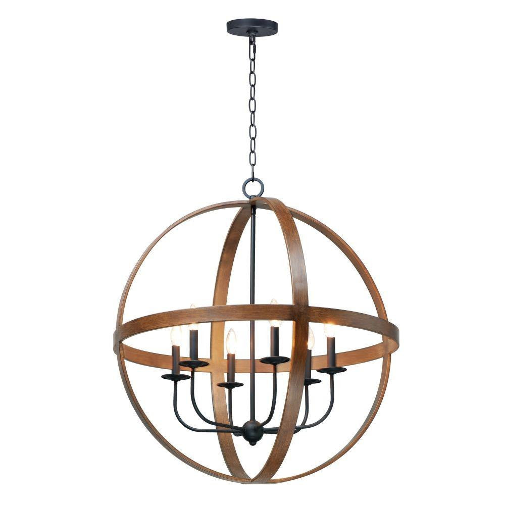 Maxim Lighting 27576APBK Compass 6 Light 30 Inch Antique Pecan Black Globe Pendant Ceiling Light