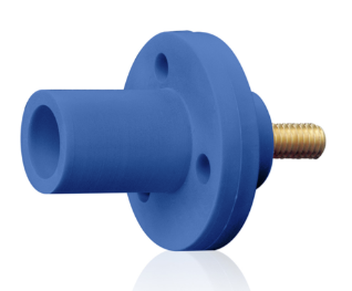 Leviton 15R21-1UB 15 Series Cam-Type Male Panel Mount Receptacle, 0.75" Threaded Stud Termination, 90-Degree, #8, #2 AWG, 150A Max, Type 3R When Mated, Blue Finish