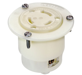 Leviton 2656 30A, 600V NEMA L9-30R, 2P, 3W, Flanged Outlet Locking Receptacle, Grounding, White Finish
