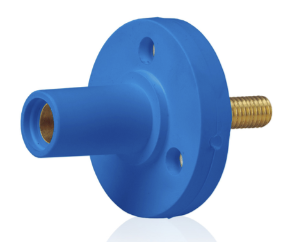 Leviton 15R22-1UB 15 Series Cam-Type Female Panel Mount Receptacle, 0.75" Threaded Stud Termination, 90-Degree, #8, #2 AWG, 150A Max, Type 3R When Mated, Blue Finish