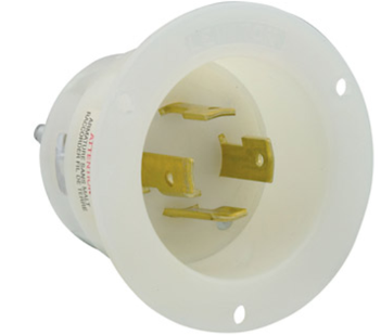 Leviton 2735 30A, 480V 3-Phase, NEMA L16-30P, 3P, 4W, Flanged Inlet Locking Receptacle, Grounding, White Finish