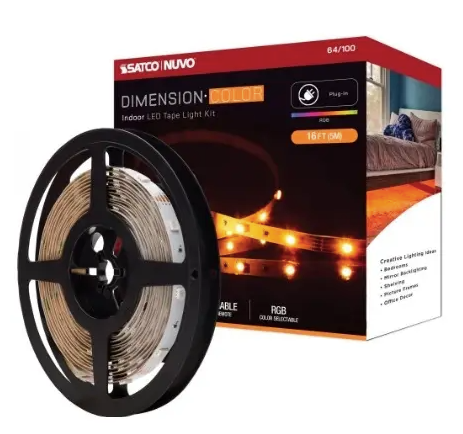 Nuvo 64-100 16-ft Dimension Color Tape Light Strip, Wattage 14W, Lumens 580 lm, Voltage 12V, RGB