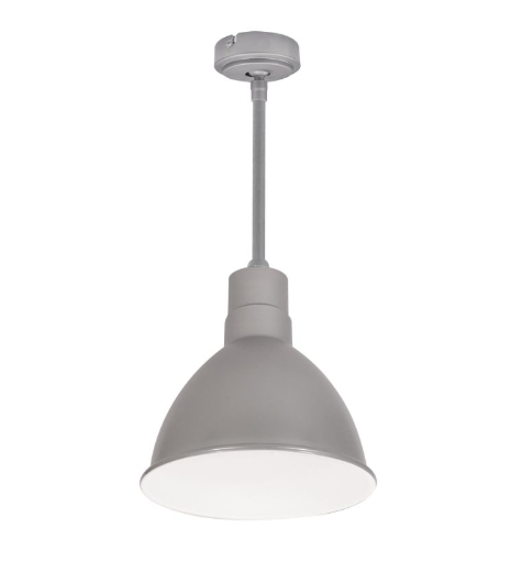 Nora Lighting NRLM-8ST1840GMWLE4/12 8" RLM 12" Stem Mounted LED Shade, 120V 0-10V/Triac/ELV & 277V 0-10V Dimming, Lumens 2200lm, Color Temperature 4000K, Gun Metal/White Finish