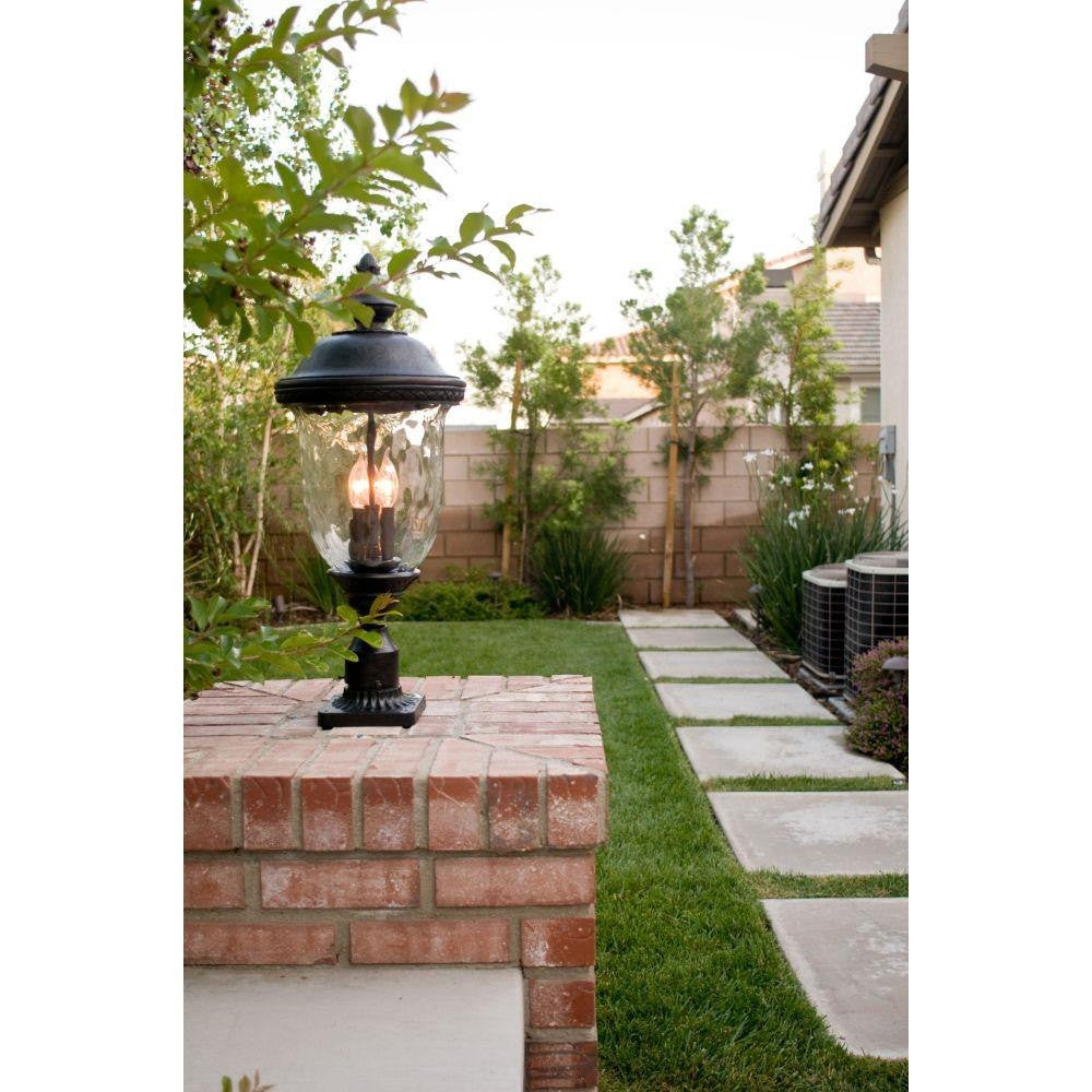Maxim Lighting 3420WGOB Carriage House DC Oriental Bronze Outdoor Post Light - Lifestyle on Brick Pillar