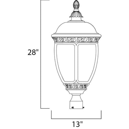 Maxim Lighting 3461CDSE Knob Hill DC 3 Light 28 inch Sienna Outdoor Pole Post Mount Dimensions Diagram