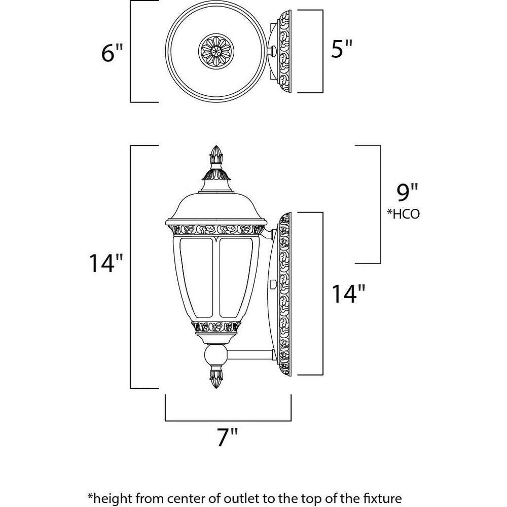 Maxim Lighting 3462CDSE Knob Hill DC Outdoor Wall Lantern Dimensions Diagram