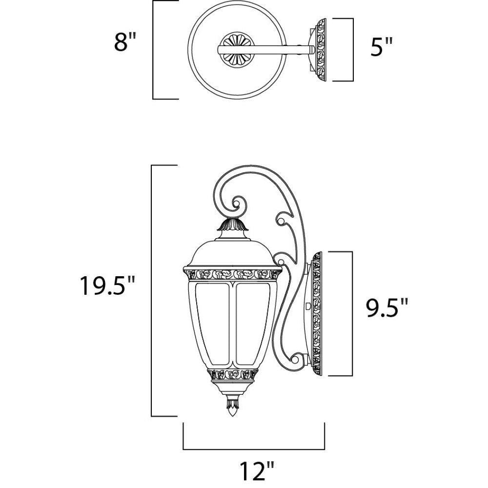 Maxim Lighting 3464CDSE Knob Hill DC Outdoor Wall Lantern Dimensions Diagram - 19.5 inch Height, 12 inch Width