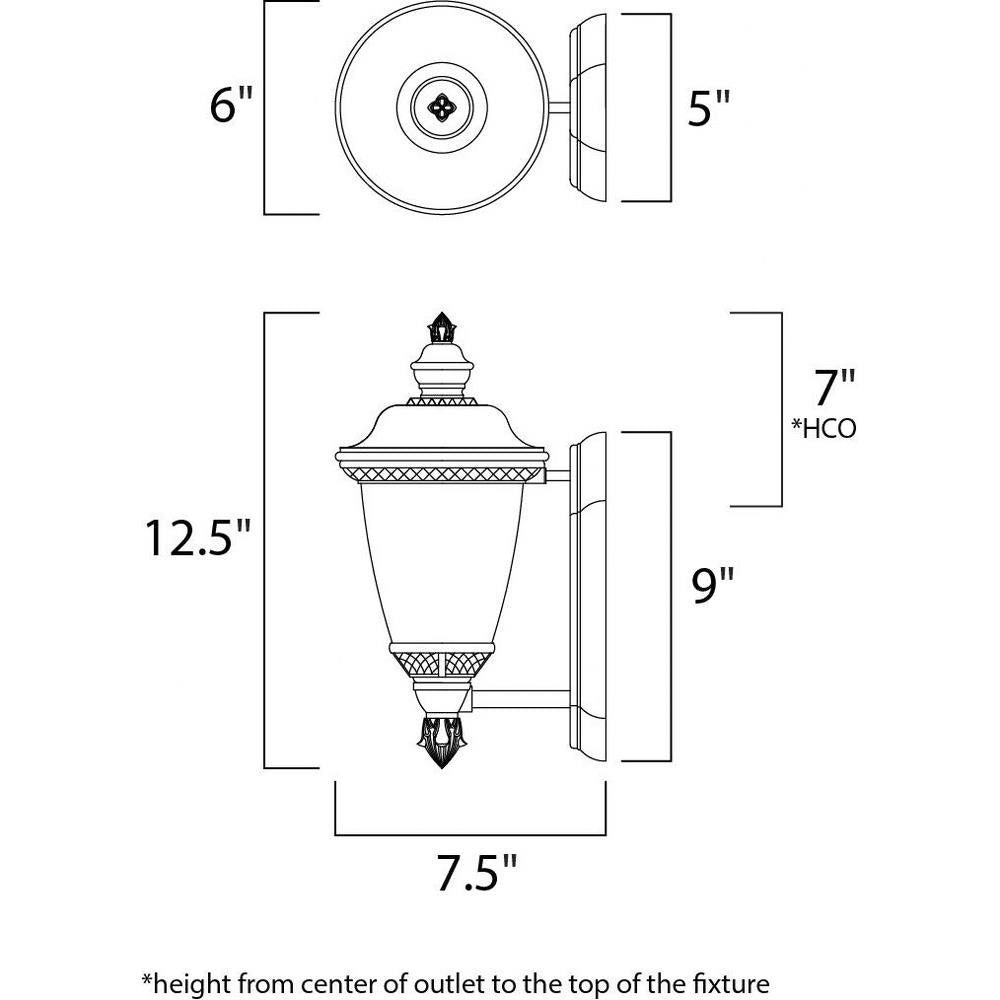Maxim Lighting 3495WGOB Carriage House DC Outdoor Wall Lantern Dimensions Diagram