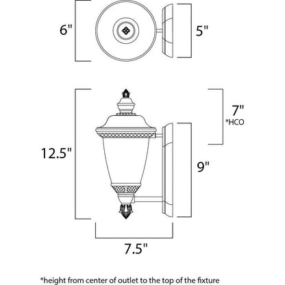 Maxim Lighting 3495WGOB Carriage House DC Outdoor Wall Lantern Dimensions Diagram
