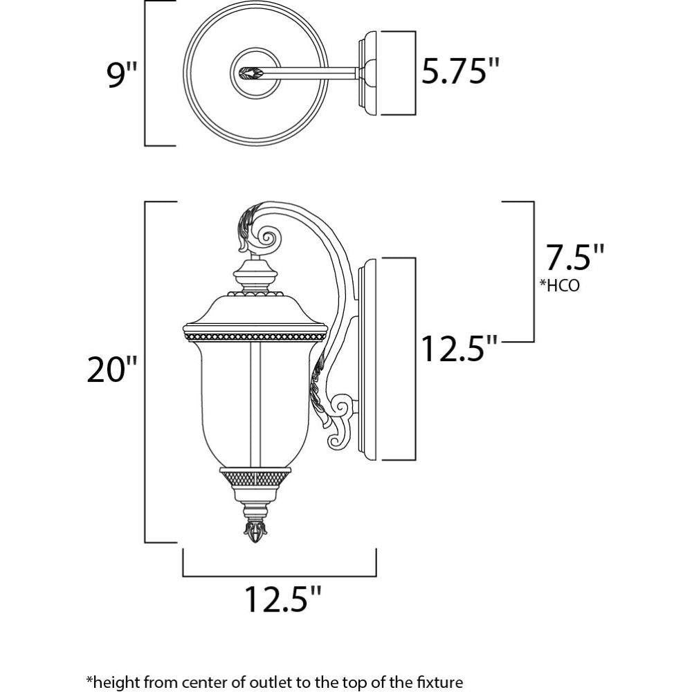 Maxim Lighting 3496WGOB Carriage House DC Outdoor Wall Lantern Dimensions Diagram