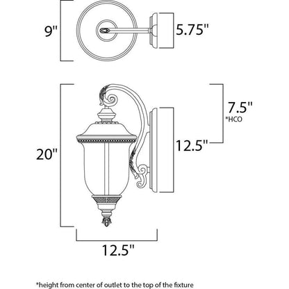 Maxim Lighting 3496WGOB Carriage House DC Outdoor Wall Lantern Dimensions Diagram