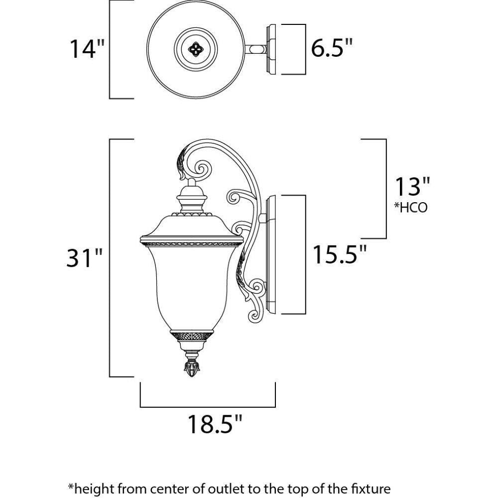 Maxim Lighting 3498WGOB Carriage House DC Outdoor Wall Lantern Dimensions Diagram
