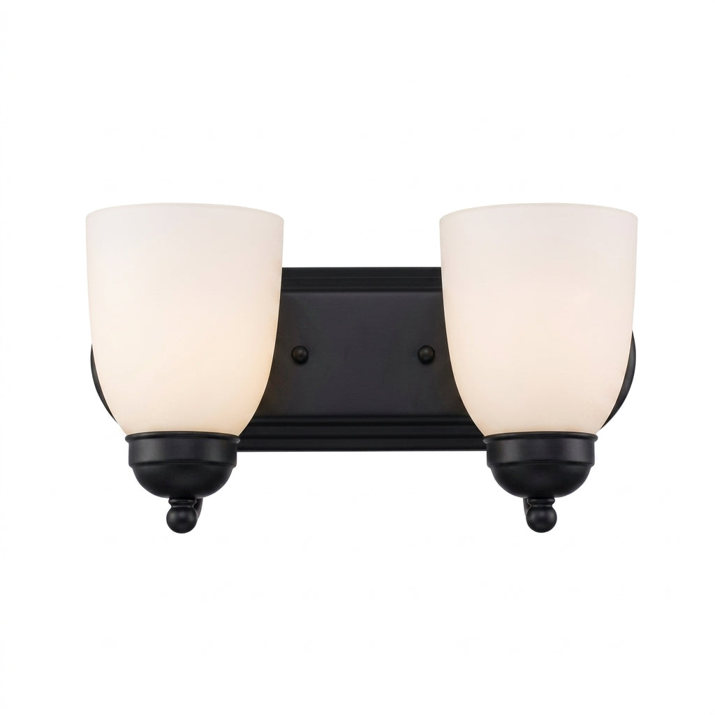 Trans Globe Lighting Clayton 2 light black bath vanity wall light with opal glass