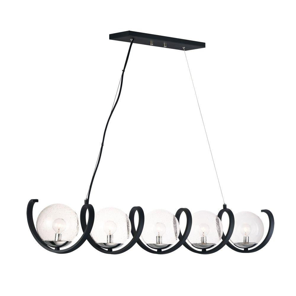 Maxim Lighting 35105CDBKPN Curlicue 5 Light 49 inch Black/Polished Nickel Linear Pendant Ceiling Light - white background front view