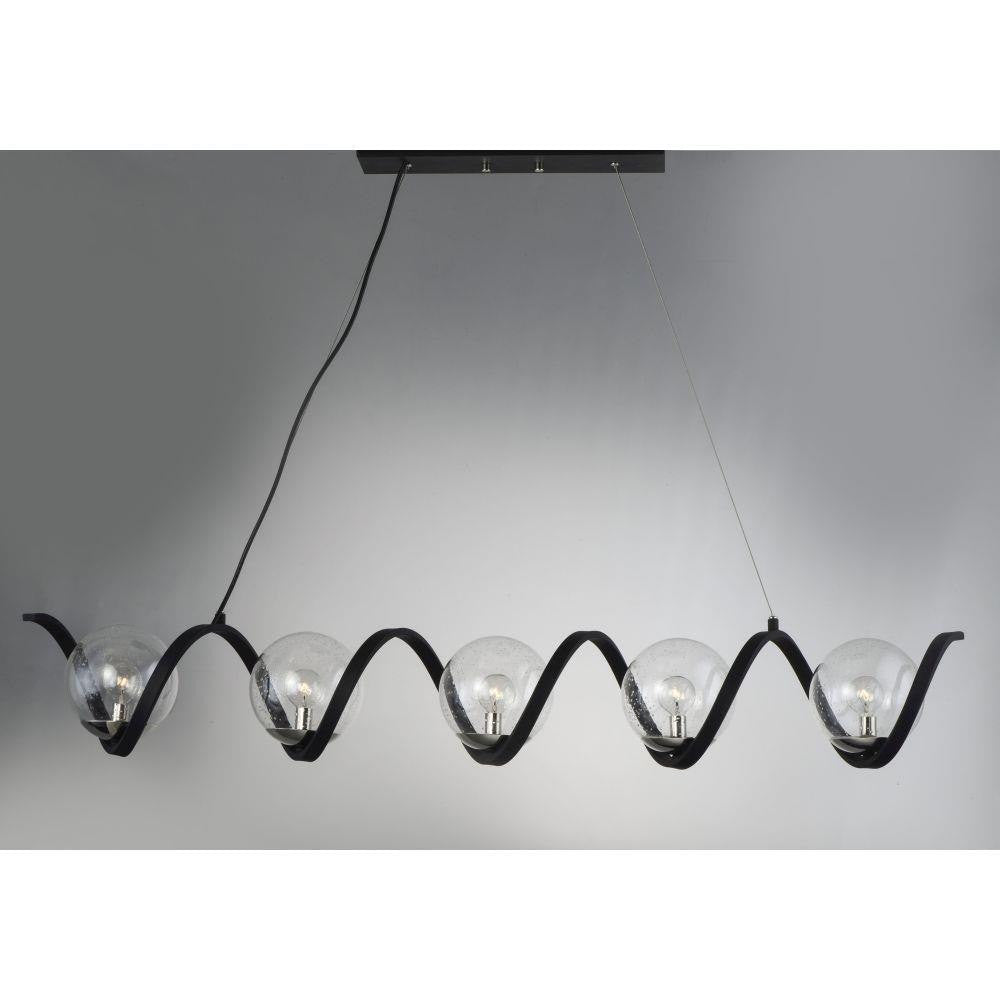 Maxim Lighting 35105CDBKPN Curlicue 5 Light 49 inch Black/Polished Nickel Linear Pendant Ceiling Light - dark background front view