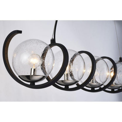 Maxim Lighting 35105CDBKPN Curlicue 5 Light Black/Polished Nickel Pendant - close-up detail of seedy glass globes and curl design