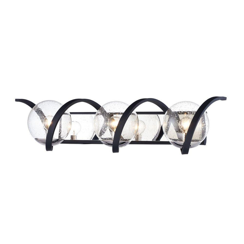 Maxim Lighting 35106CDBKPN Curlicue 3 Light Bath Vanity Wall Light in Black/Polished Nickel with Seedy Glass Globes - Front View on White Background