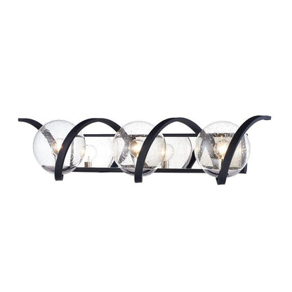 Maxim Lighting 35106CDBKPN Curlicue 3 Light Bath Vanity Wall Light in Black/Polished Nickel with Seedy Glass Globes - Front View on White Background