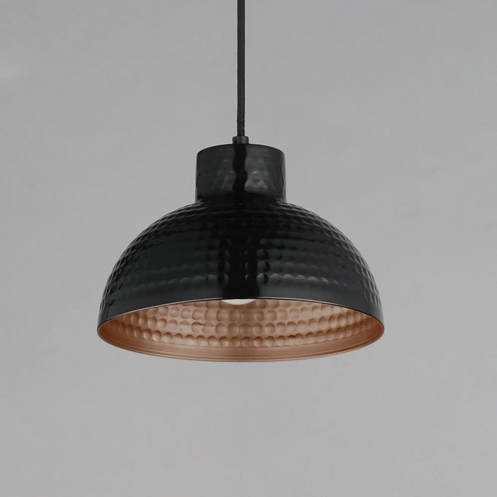 Maxim Lighting Rockport 35142GNNAB pendant close-up showing hammered metal dome shade and antique copper interior