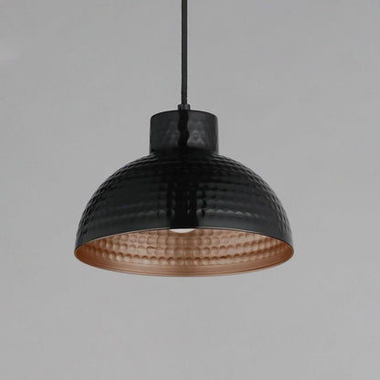 Maxim Lighting Rockport 35142GNNAB pendant close-up showing hammered metal dome shade and antique copper interior