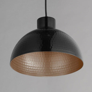 Maxim Lighting Rockport Pendant - angled view revealing antique copper interior of hammered dome shade