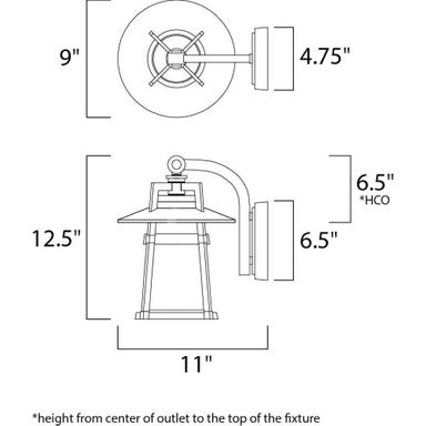 Maxim Lighting 3534SWAE Calistoga 1 Light Adobe Outdoor Wall Lantern - Dimension Diagram