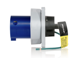 Leviton 360B6WLEV LEV Series Pin & Sleeve Inlet, Watertight, 60A, 250V 2P, 3W, Blue Finish